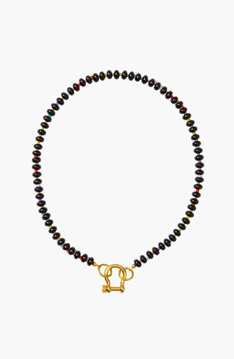 Milo Gender Inclusive Rainbow Spacer Bead Onyx Necklace