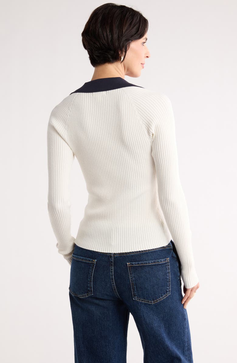 NORDSTROM RACK Raglan Polo Cardigan, Alternate, color, Ivory Tofu- Navy Combo