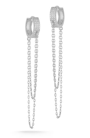 Glaze Jewelry Rhodium Plated Cz Chain Huggie Earrings In Metallic