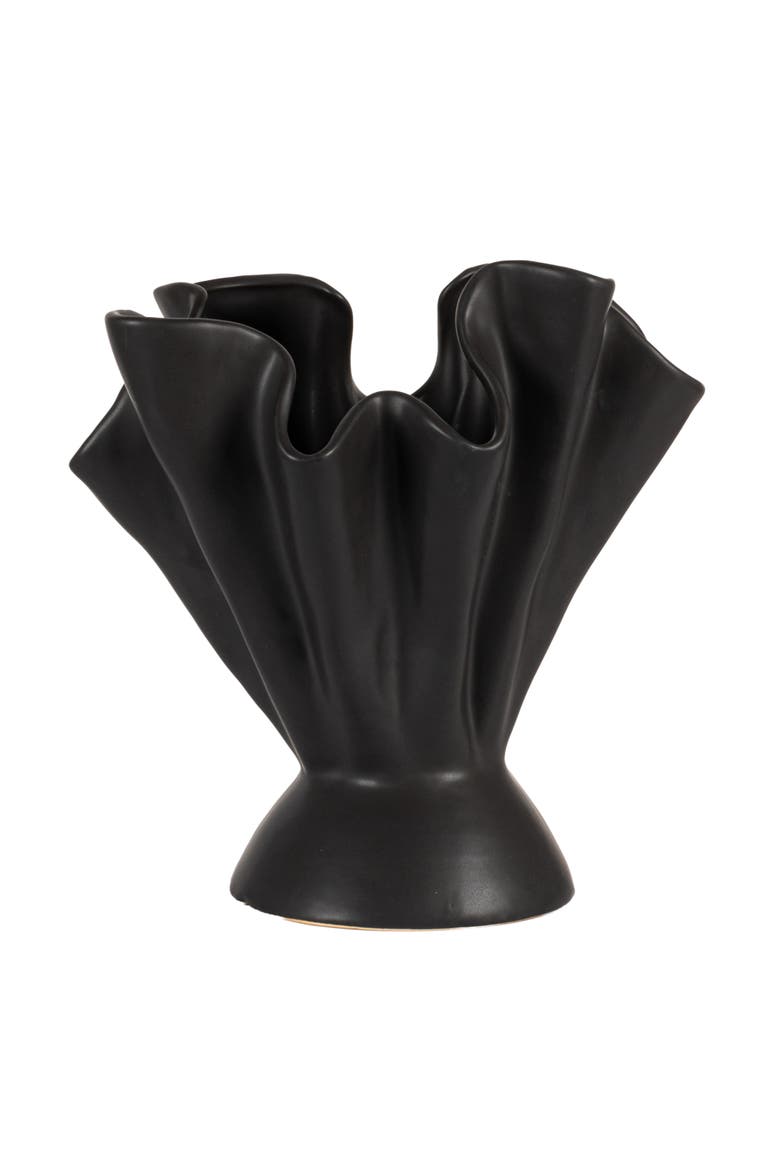 Stoneware Ruffled Vase, Alternate, color, Black
