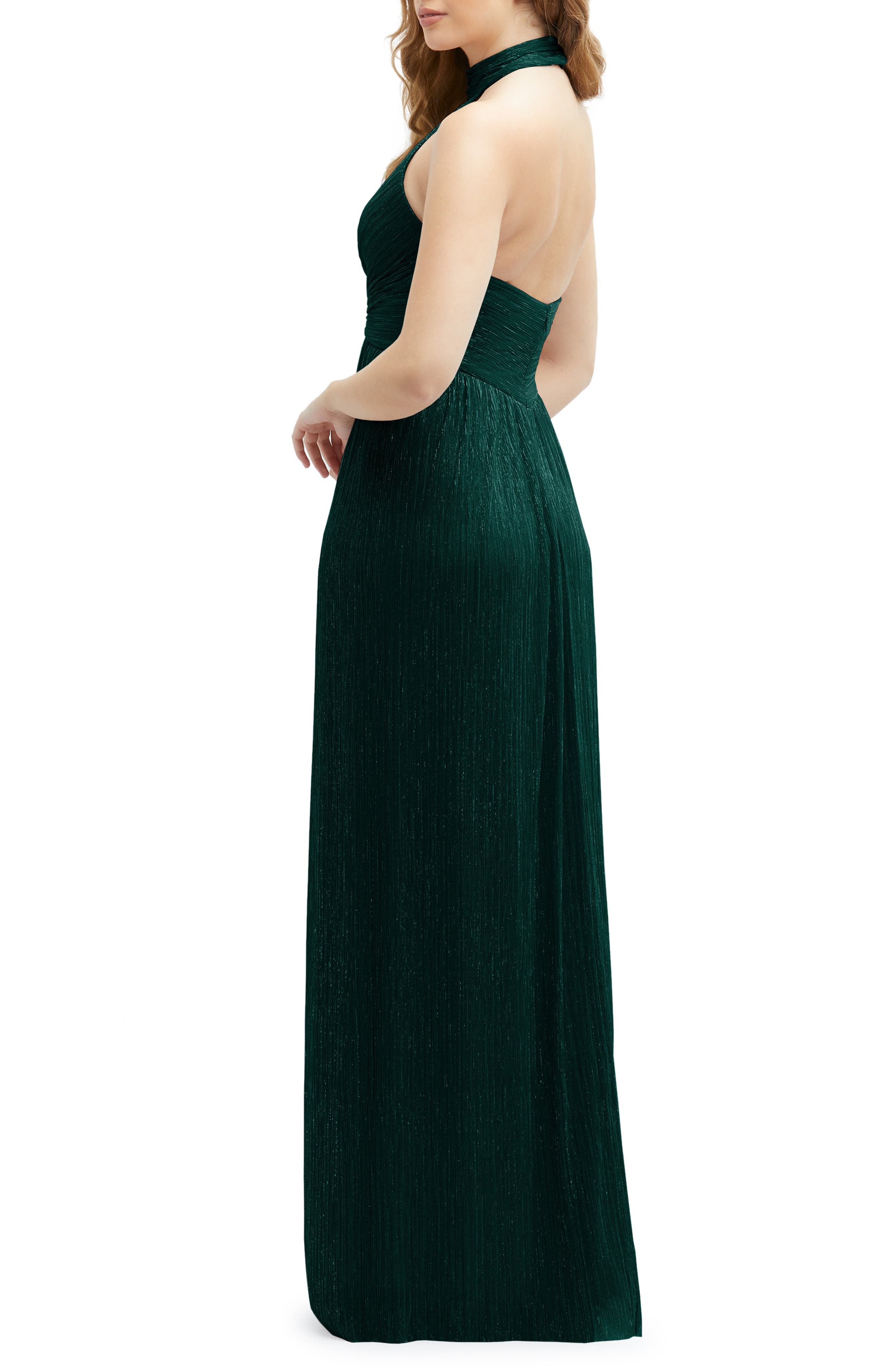 Metallic Pleated Halter Column Gown - image 4
