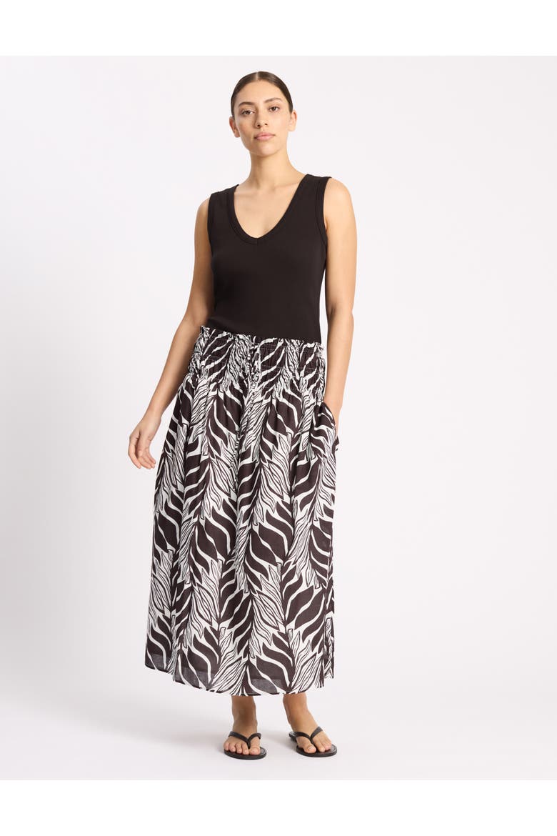 Mono Palm Smocked Waist Maxi Skirt, Alternate, color, Brown