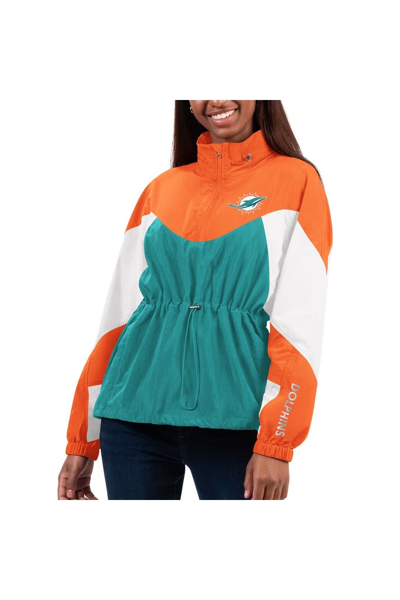 Women's G-III 4Her by Carl Banks Aqua/Orange Miami Dolphins Tie Breaker Lightweight Quarter-Zip Jacket, Alternate, color, Aqua