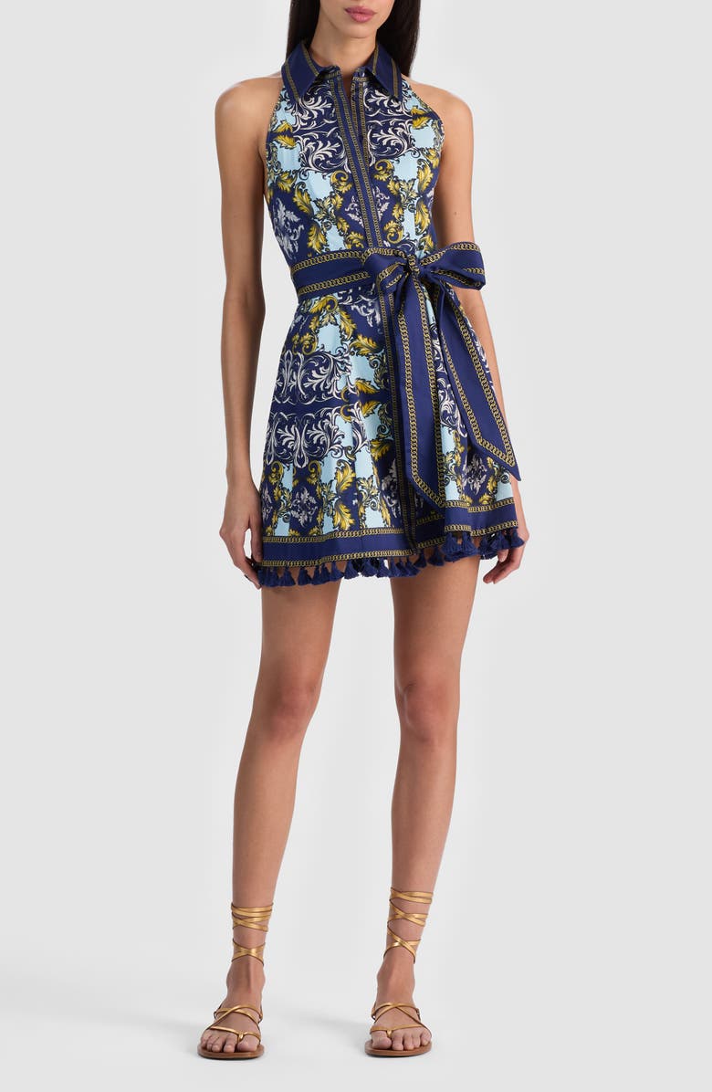 Alice + Olivia Lucy Print Mini Shirtdress, Main, color, Antique Scroll