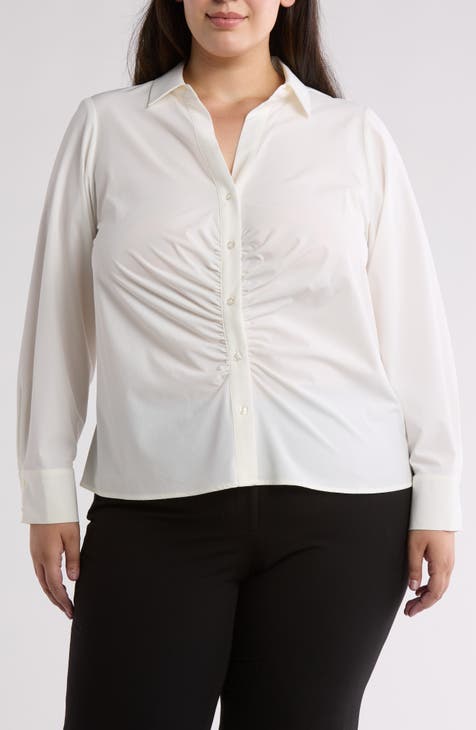 Ruched Button-Up Shirt (Plus)