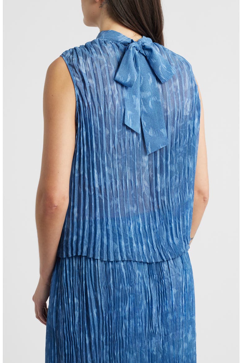 Pleated Denim Sleeveless Top, Alternate, color, INDIGO IKAT FLORAL