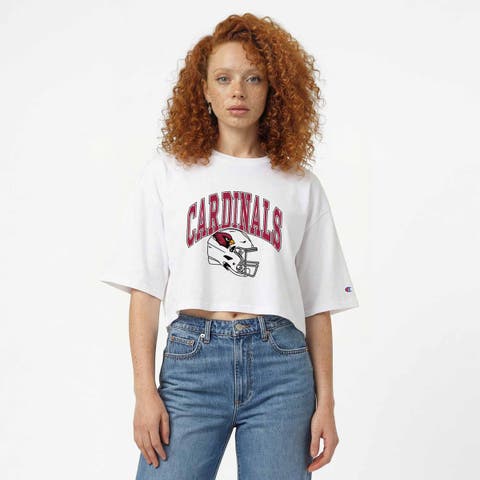 Women's Champion White Arizona Cardinals Boyfriend Cropped T-Shirt