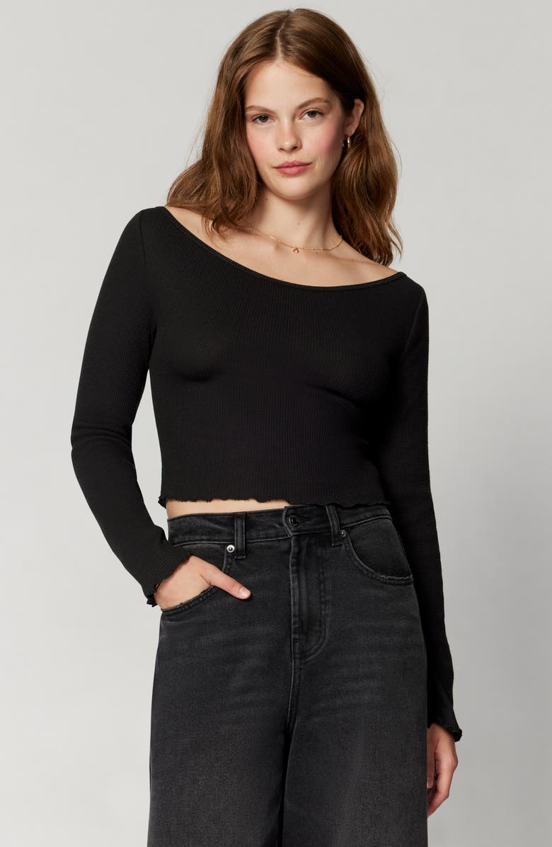 Florence by Mills Off the Shoulder Long Sleeve Crop Top, Alternate, color, Black