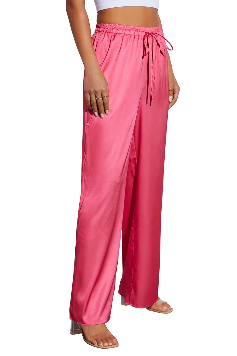 Aurelia Wide Leg Satin Drawstring Pants, Alternate, color, PINK