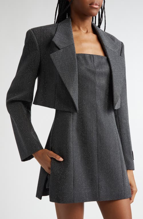 Alexander Wang Hotfix Beaded Wool Crop Blazer In 010 Charcoal