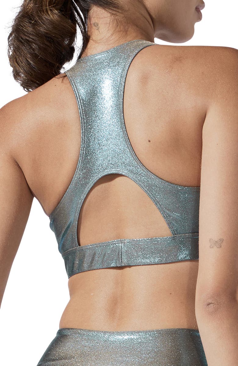 Heroine Sport Radiance Metallic Racerback Sports Bra, Alternate, color, Bluestone