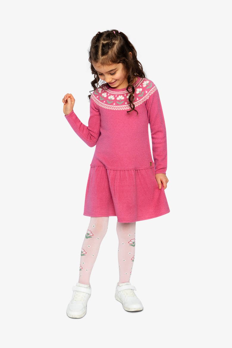 Flower Jacquard Yoke Flowy Knitted Dress, Alternate, color, Raspberry Pink