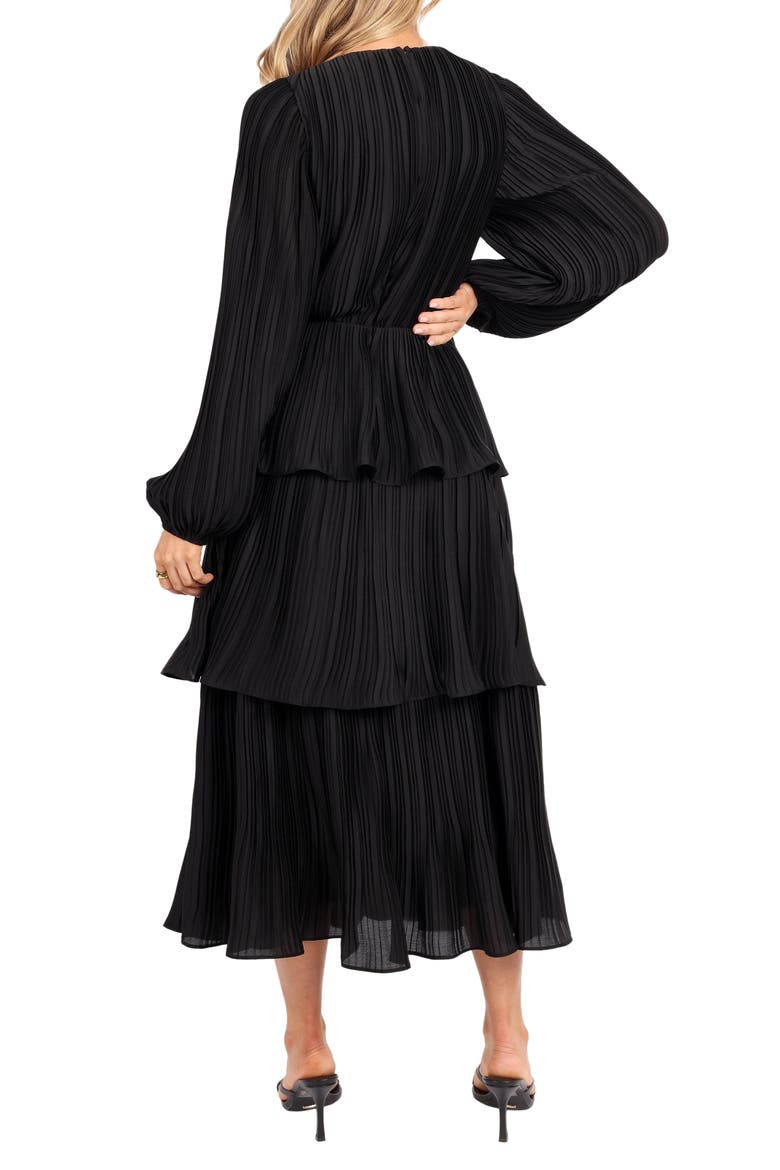 Pippa Side Cutout Long Sleeve Tiered Midi Dress, Alternate, color, BLACK