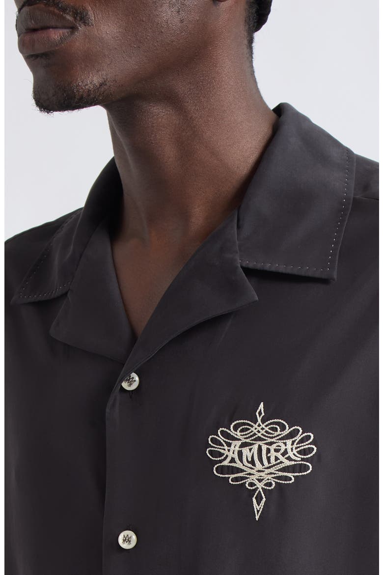 Oversize Lasso Embroidered Camp Shirt, Alternate, color, BLACK