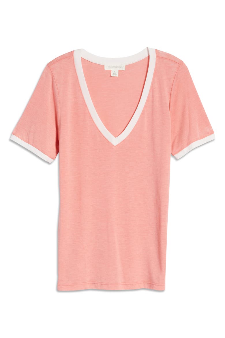 Ringer V-Neck T-Shirt, Alternate, color, CORAL MAUVE- IVORY