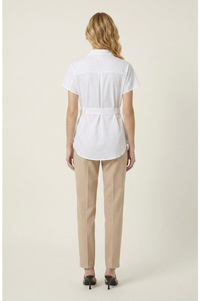 Short Sleeve Button-Down Waist Tie Top, Alternate, color, White