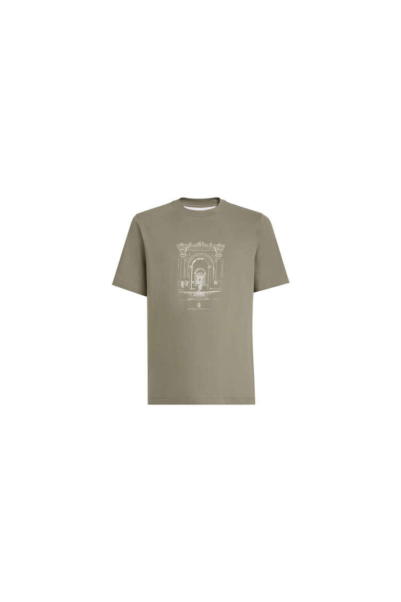 Cotton jersey crew neck T-shirt with print, Alternate, color, Military