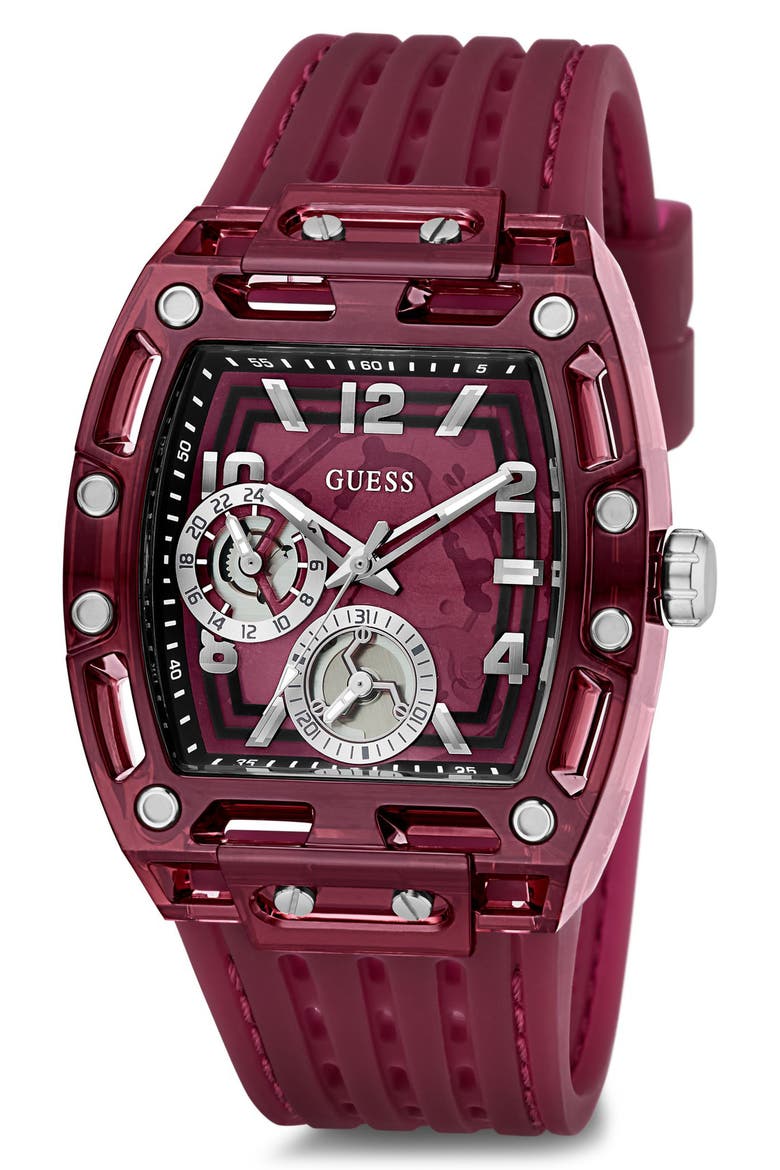 Phoenix Translucent Tonneau Multifunction Silicone Strap Watch, 42mm x 45mm, Alternate, color, RED