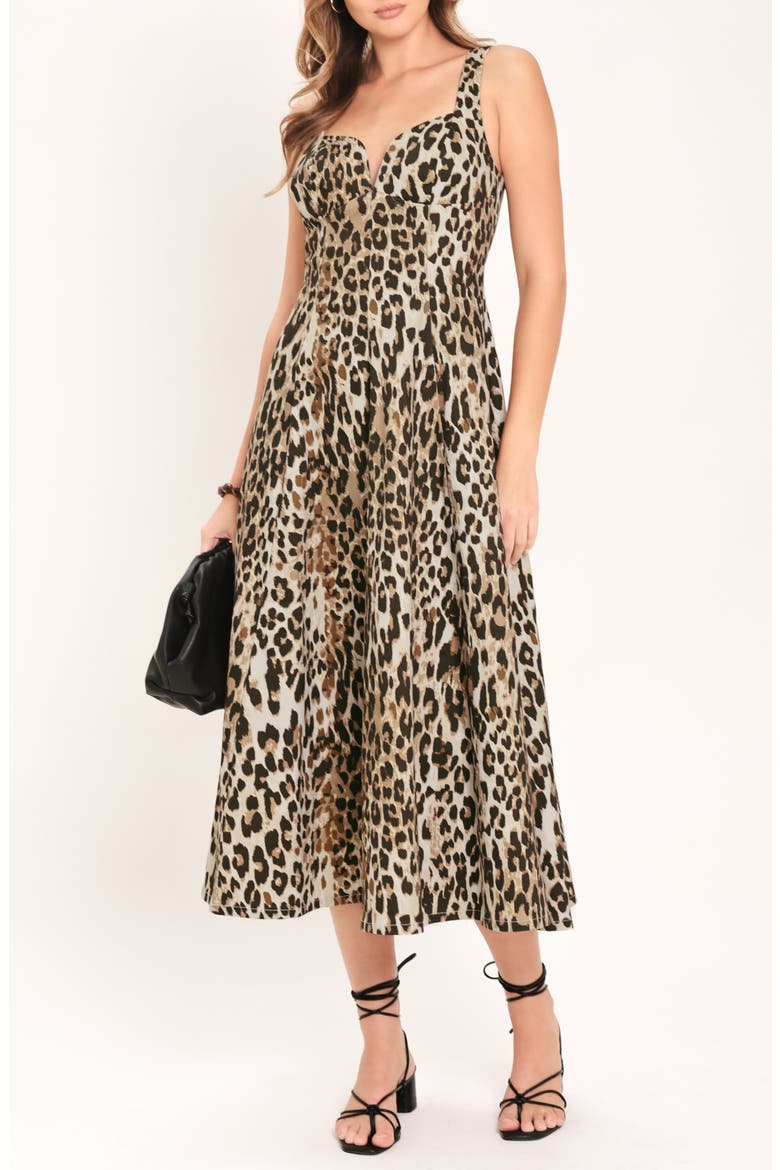 Leopard Print Stretch Cotton Fit & Flare Midi Dress, Alternate, color, LEOPARD