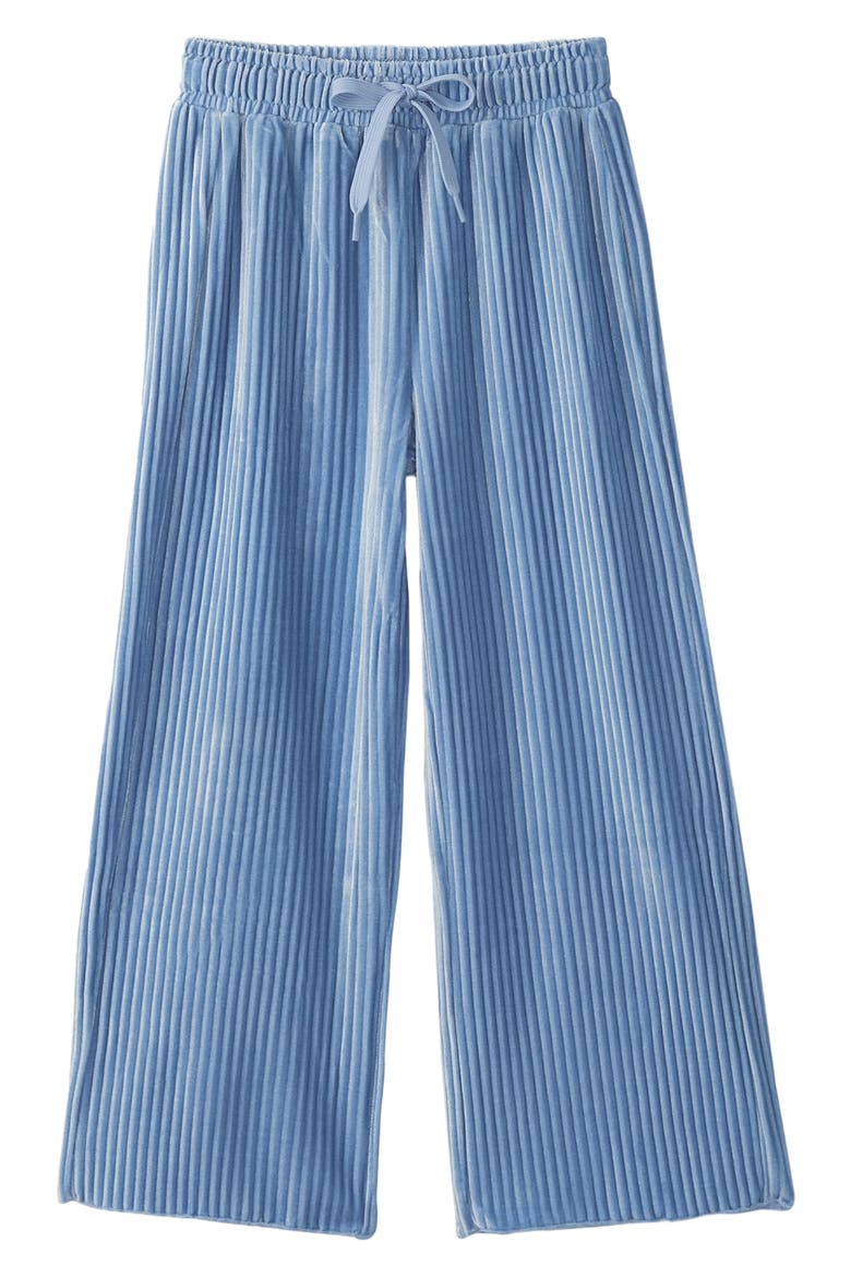 Kids' Pleated Velour Wide Leg Pants, Main, color, CORNFLOWER BLUE