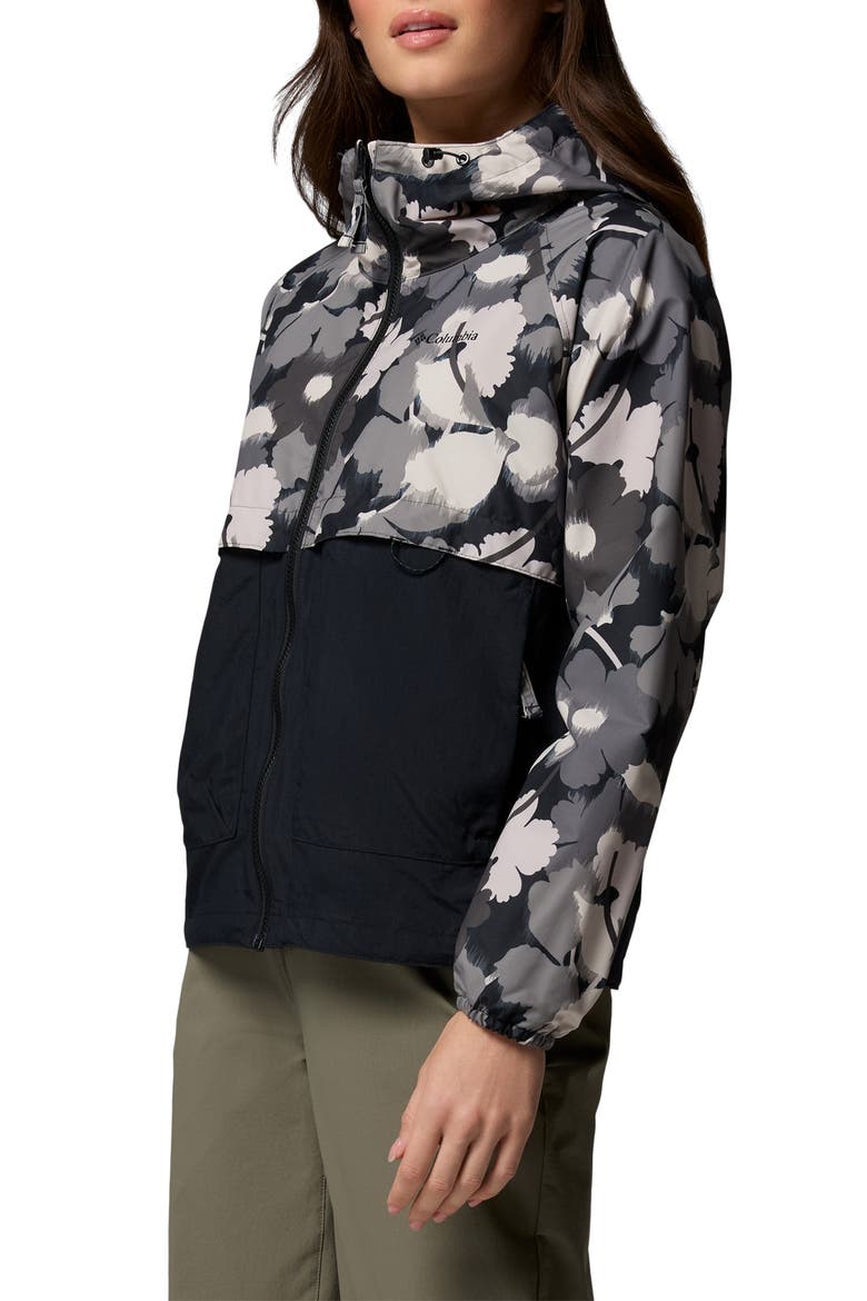 Spire Valley Print Water Repellent Windbreaker, Alternate, color, BLACK IKATBLOOM PRINT/ BLACK