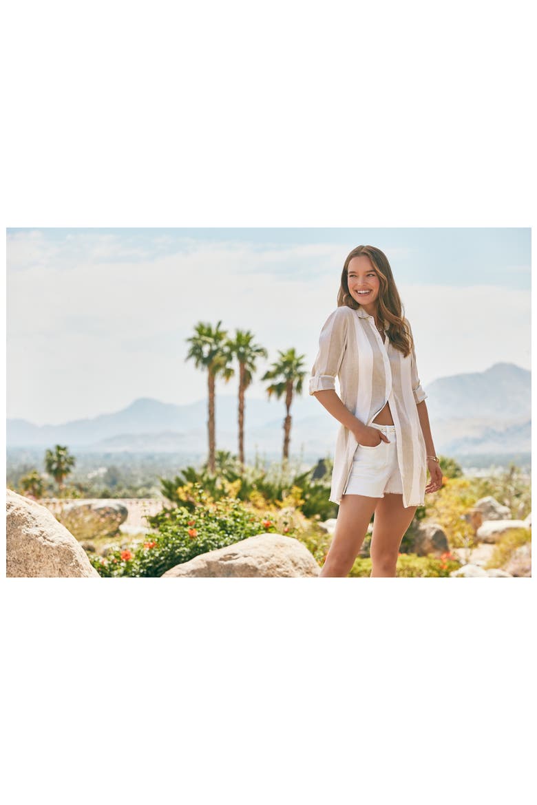 Rugby Beach Stripe Cover-Up Tunic Shirt, Alternate, color, MED KHAKI