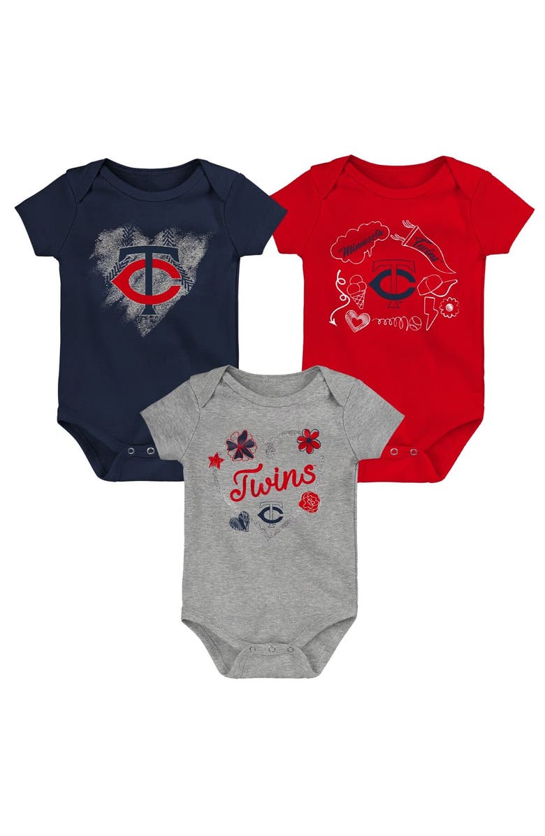Outerstuff Infant Navy/Red/Gray Minnesota Twins Batter Up 3-Pack Bodysuit Set, Alternate, color, Navy