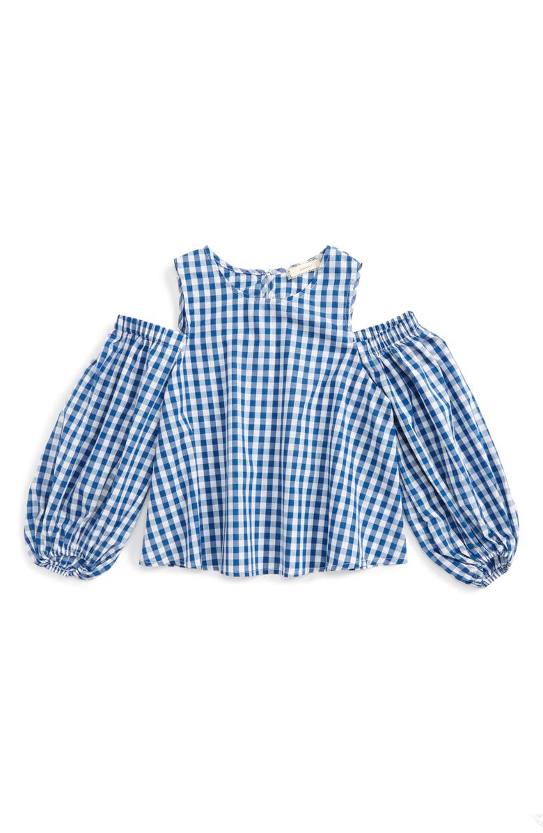 Soprano Gingham Cold Shoulder Top, Main, color, 