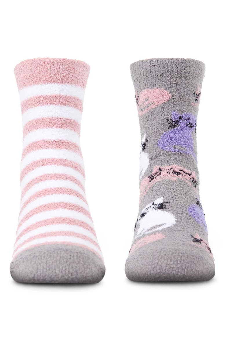 MeMoi Kitty Cats Fuzzy Mid-Cut Socks 2-Pack, Alternate, color, Gray