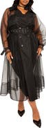 BUXOM COUTURE Belted Sheer Tulle Trench Coat