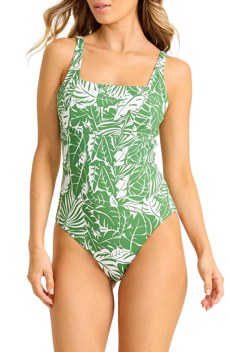 Tommy Bahama Costa Verde Print One Piece Swimsuit, Main, color, Four Leaf Clover