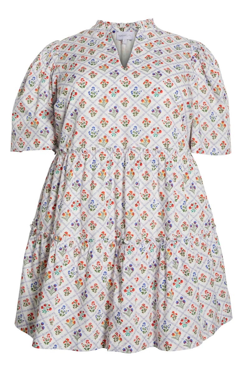 SUGARLIPS Lara Floral Dixie Tiered Cotton Dress, Alternate, color, White/ Multi