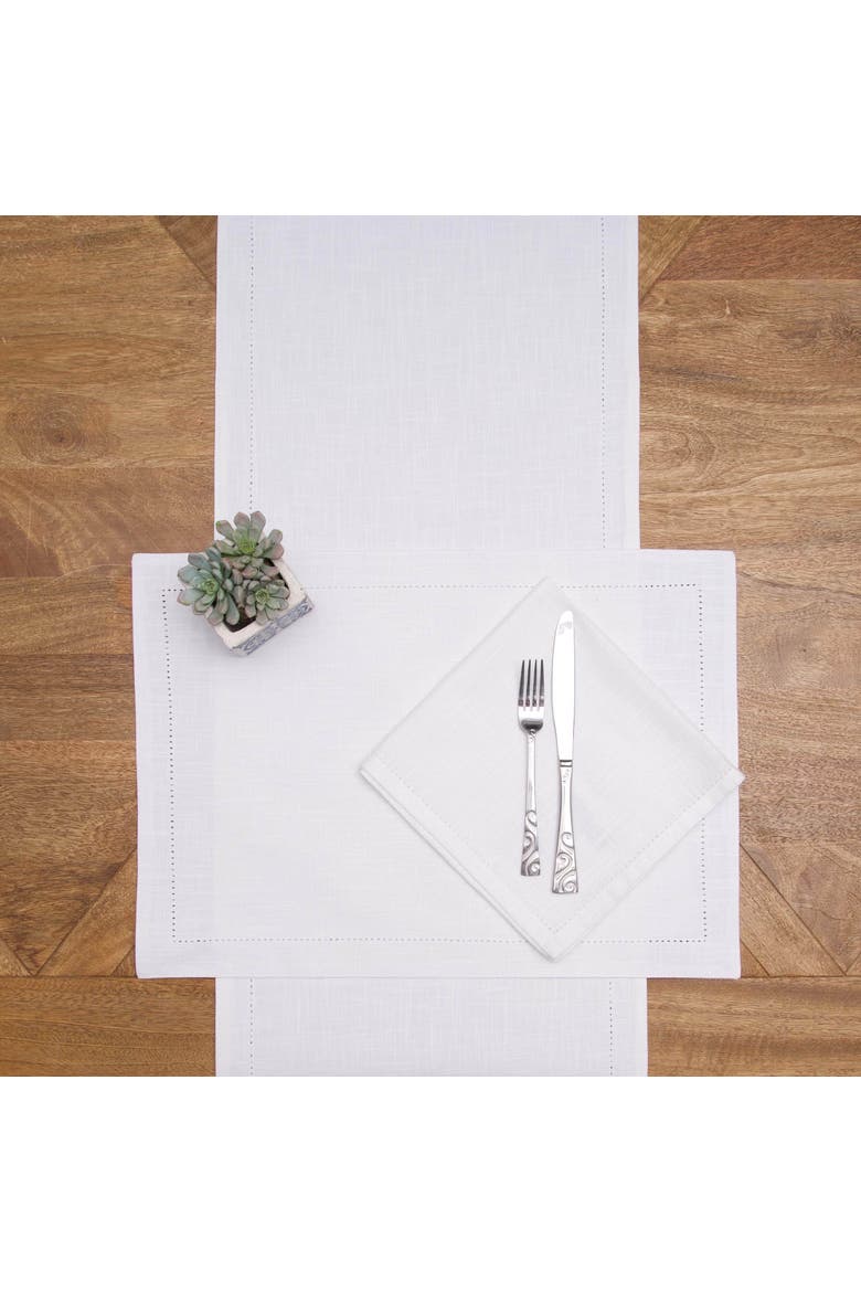 Hemstitch Solid White Everyday Runner 72" x 14", Alternate, color, White