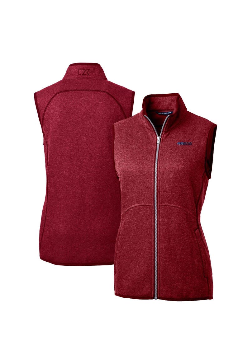 Women's Cutter & Buck Heathered Scarlet San Francisco 49ers Mainsail Basic Sweater Knit Fleece Full-Zip Vest, Main, color, Heather Red