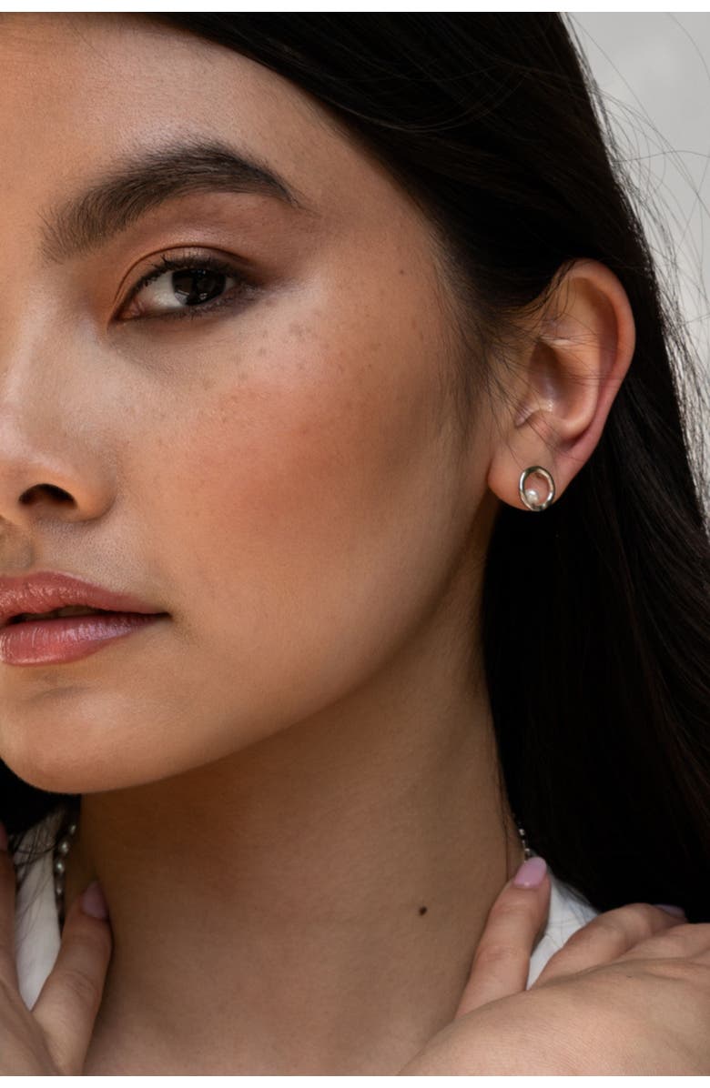 Dower & Hall Open Circle & White Pearl Waterfall Earrings, Alternate, color, Sterling Silver