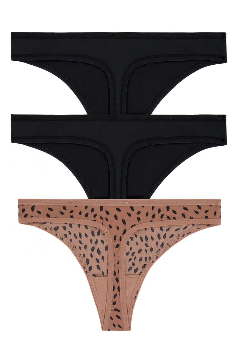 DKNY Assorted 3-Pack Microfiber Thongs, Alternate, color, Black/ Animal Assorted
