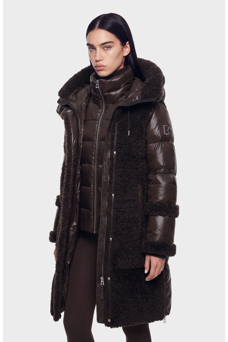 Shelley Teddy & Down Puffer Coat, Alternate, color, Espresso