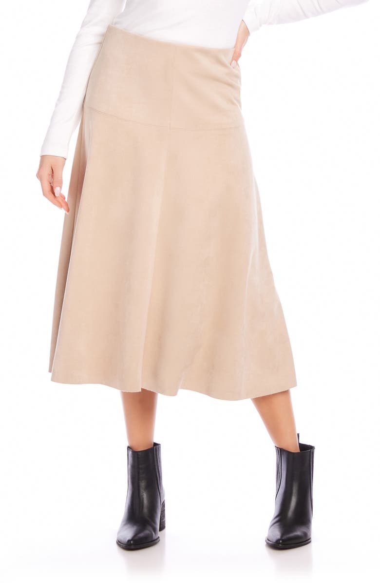 Karen Kane Faux Suede Midi A-Line Skirt, Main, color, 