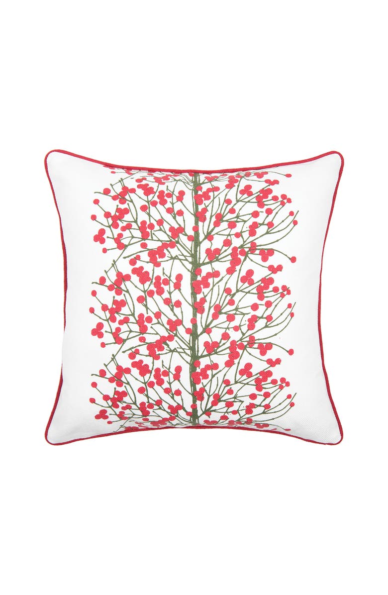 C&F Home Christmas Berries Printed Throw Pillow, 18" x 18", Main, color, White