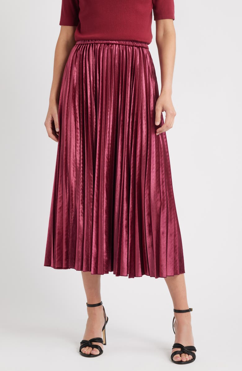 Anne Klein Pull-On Pleated Velour Skirt, Main, color, Ruby Red