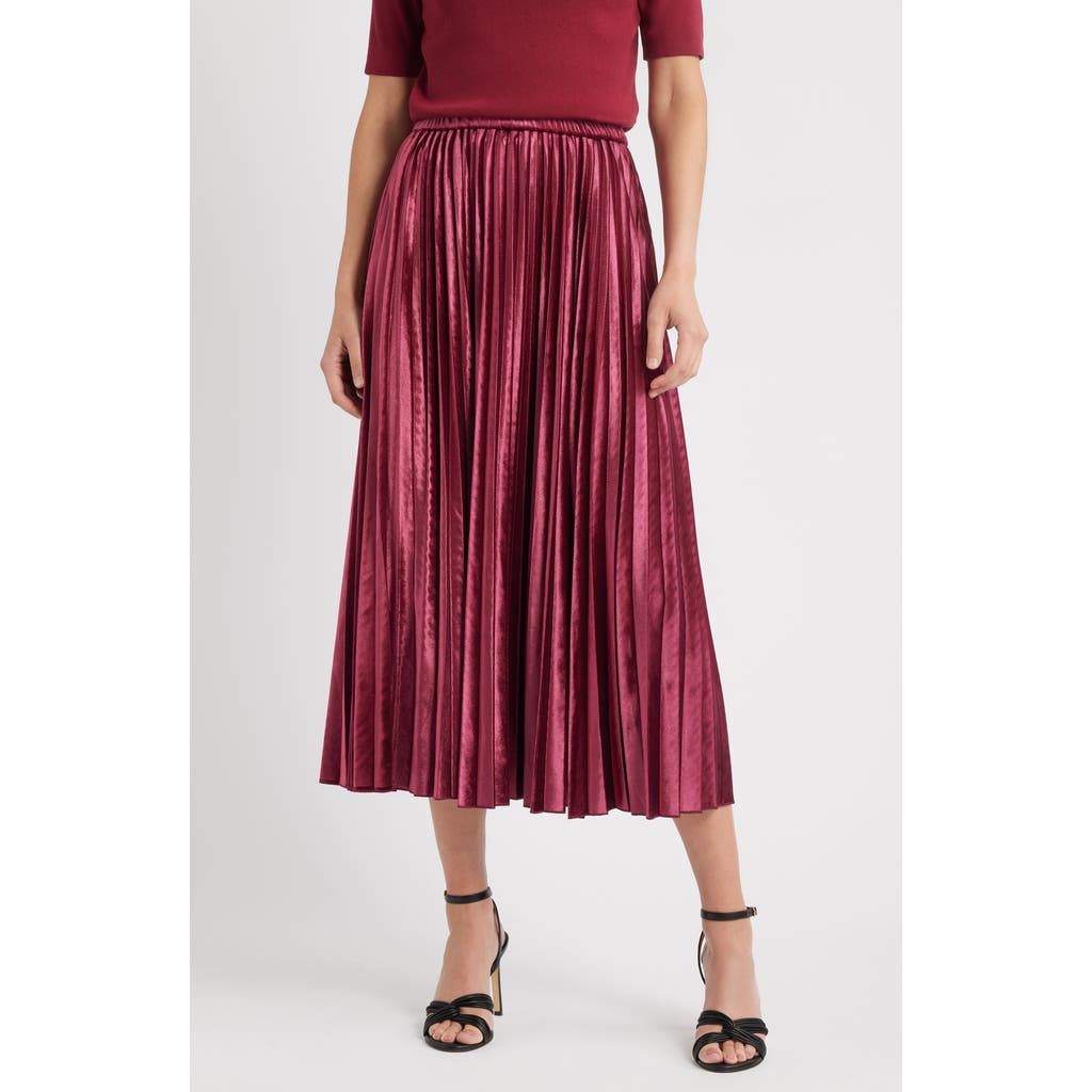 Anne Klein Pull-on Pleated Velour Skirt In Red