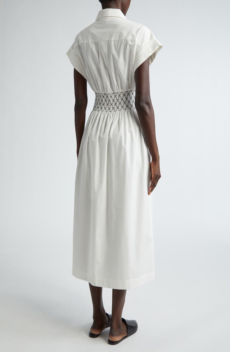 ST. JOHN Smocked Waist Poplin Midi Shirtdress, Alternate, color, 