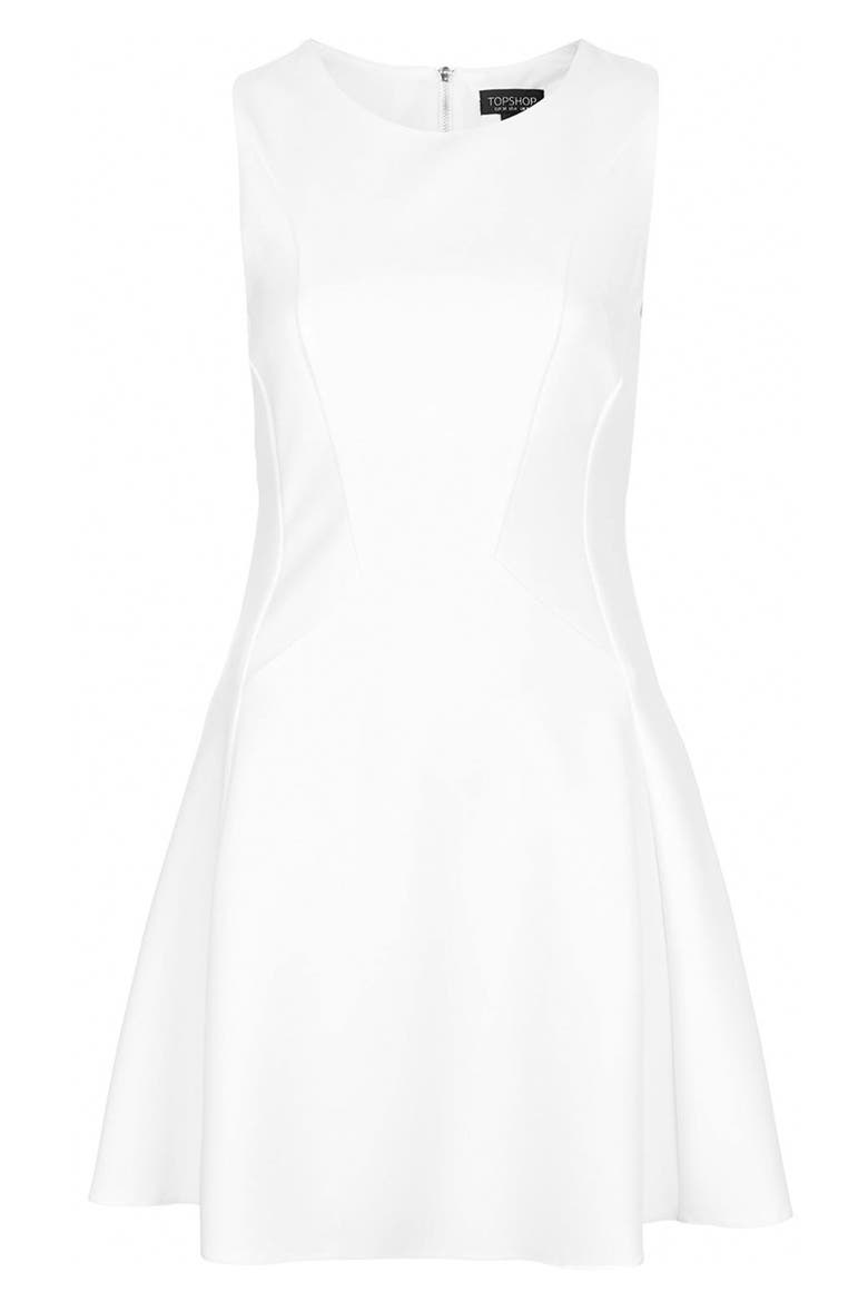 Sleeveless Seam Detail Flippy Dress, Alternate, color, CREAM