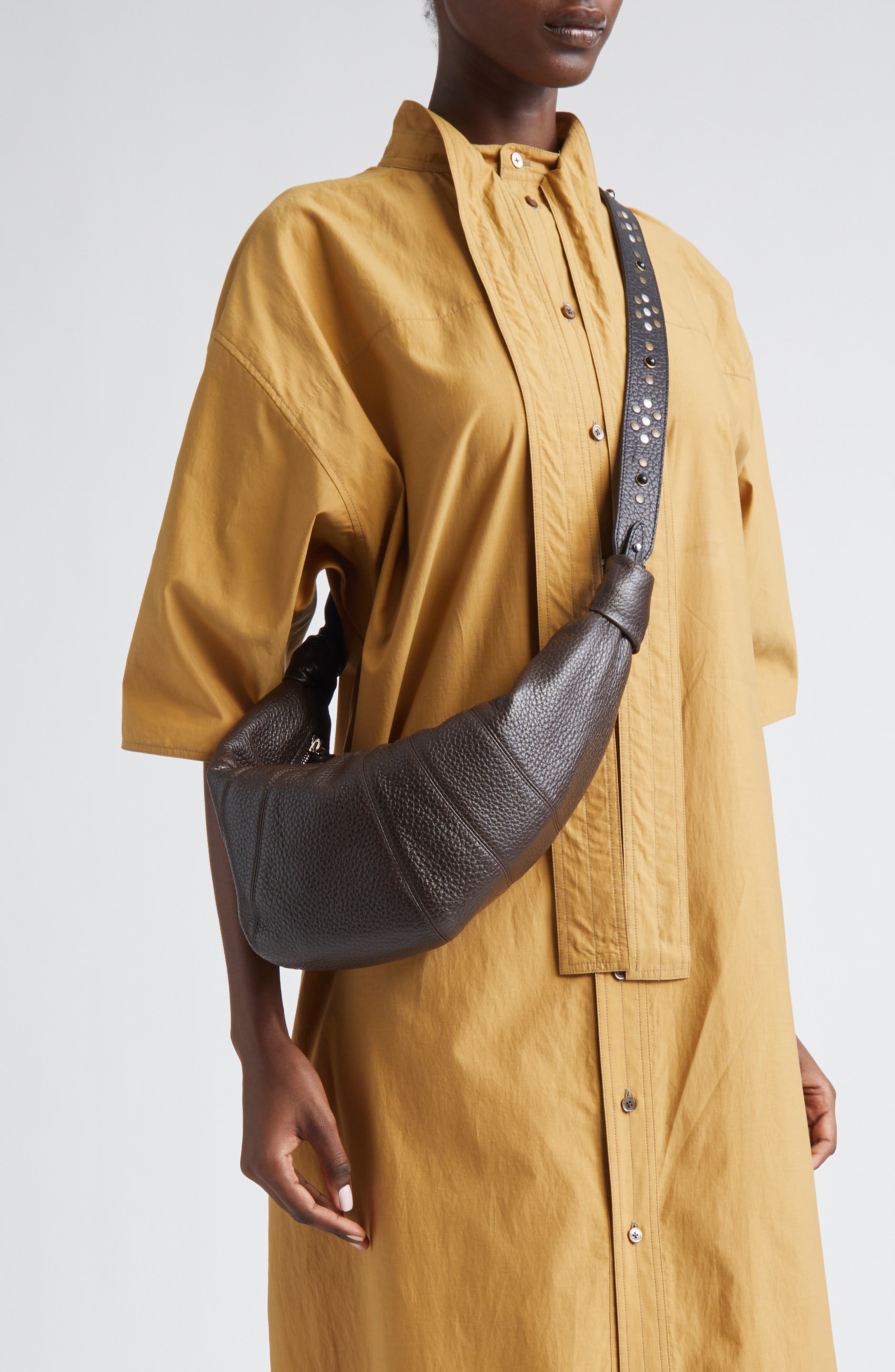 Lemaire Medium Croissant Leather Bag, Alternate, color, Dark Chocolate