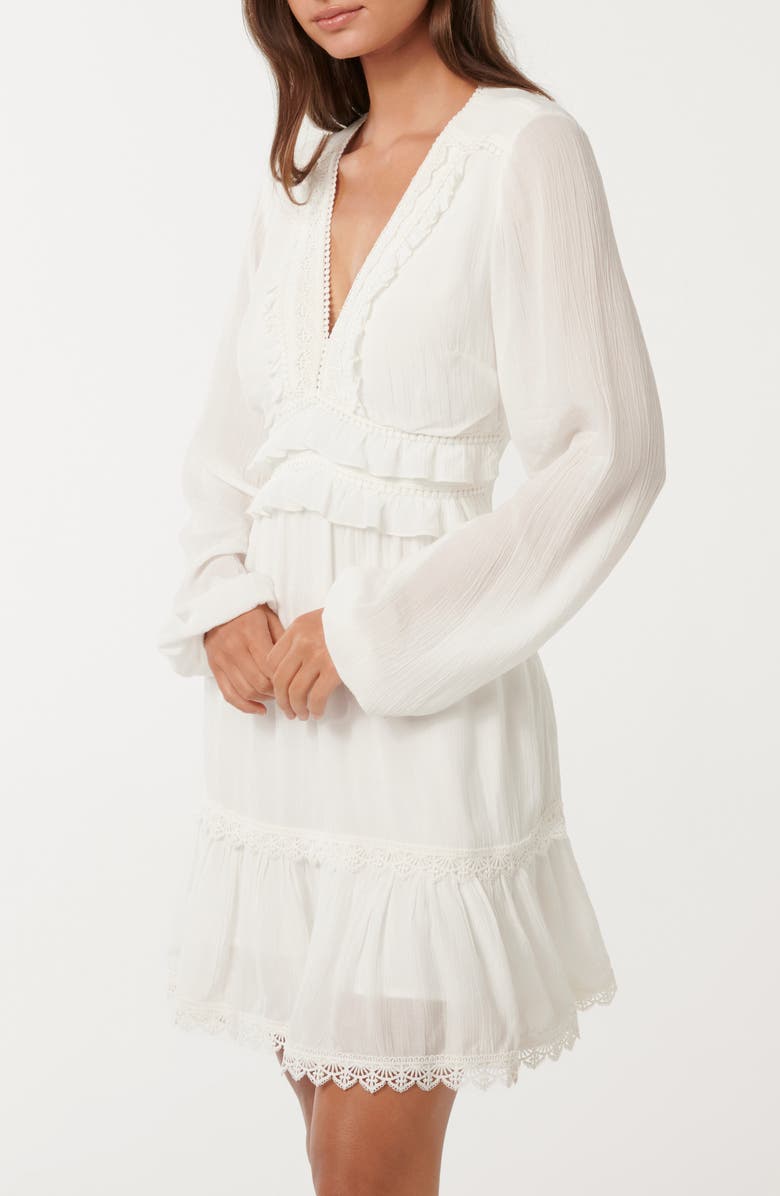 Ever New Elsa Ruffle & Embroidered Long Sleeve High-Low Minidress, Alternate, color, Porcelain