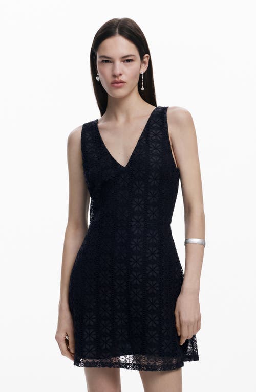 Desigual Floral Lace Sleeveless Minidress In Black