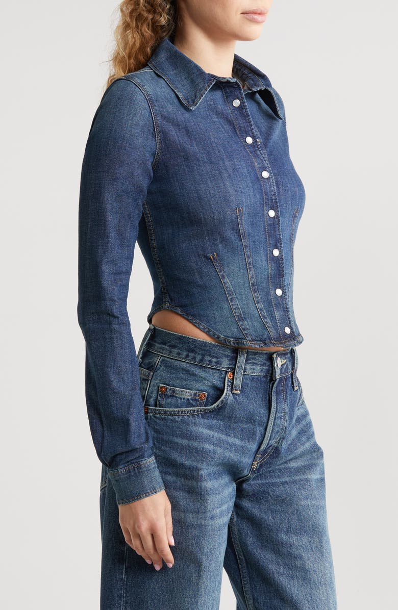 Re/Done Long Sleeve Crop Denim Shirt, Alternate, color, Vista Bay
