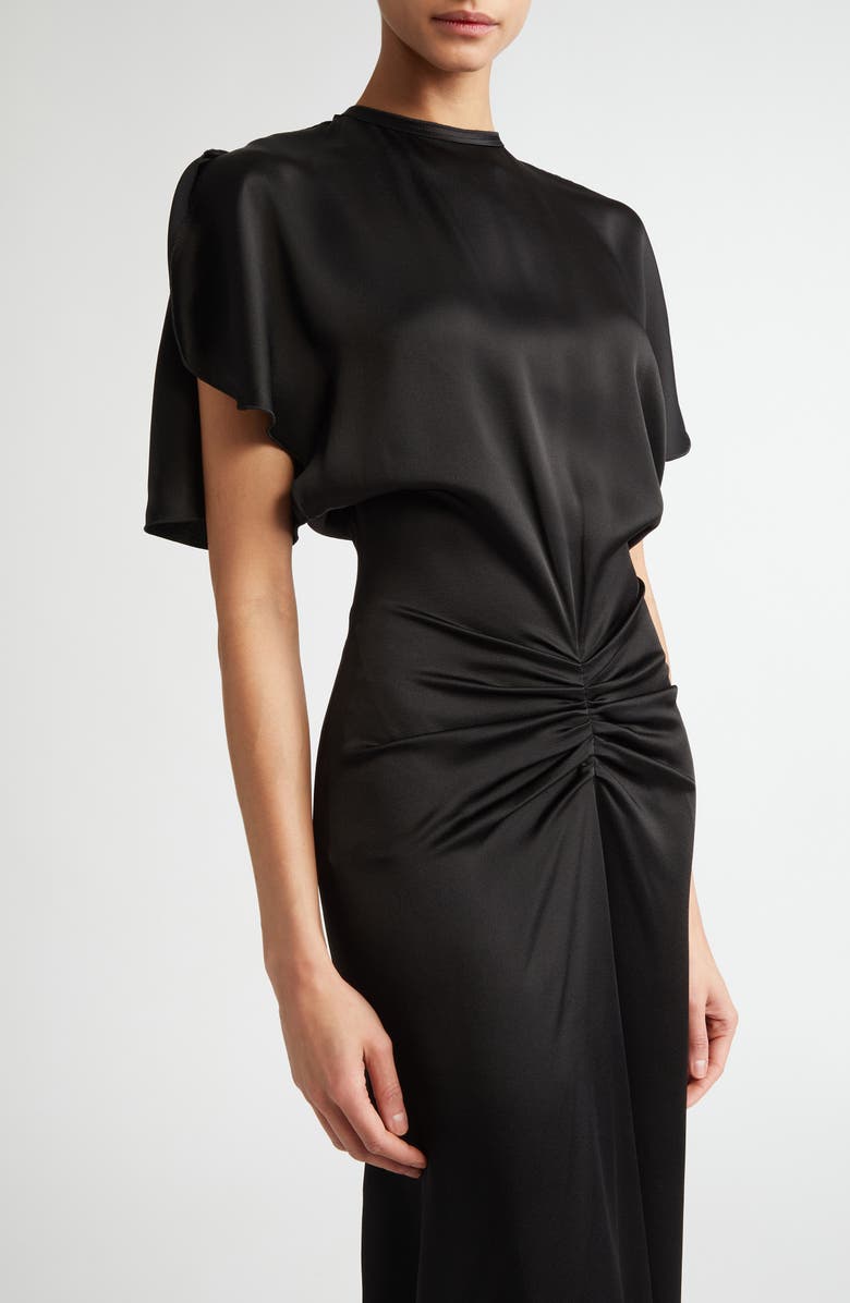 Victoria Beckham Gathered Waist Crepe Back Satin Gown, Alternate, color, 