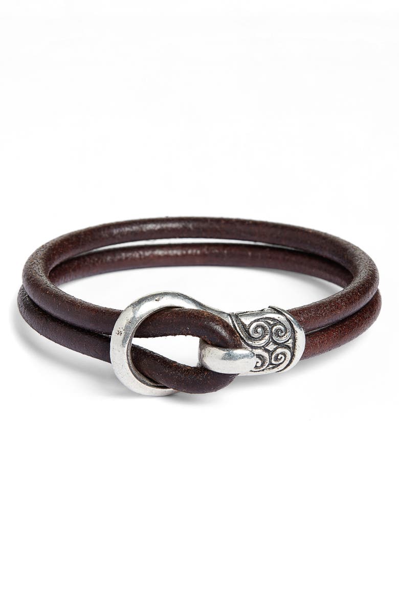 John Varvatos Leather Bracelet, Main, color, Brown