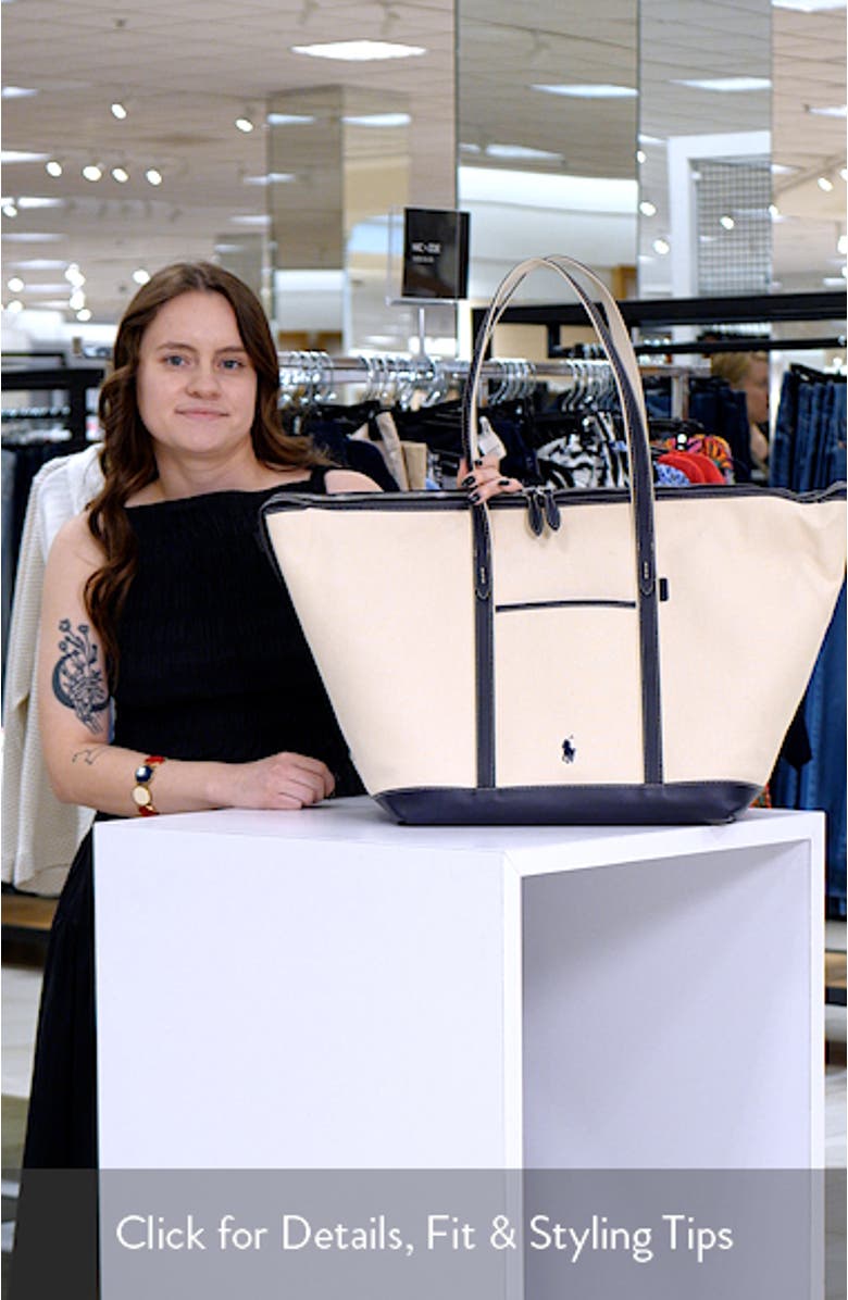 Large Leather Trim Canvas Shopper Tote, sales video thumbnail